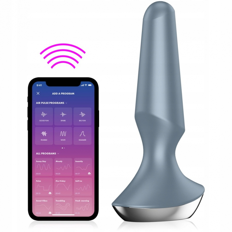 Пробка с вибрацией "Satisfyer Plug-Ilicious 2" + приложение, серая 